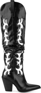 Женские ковбойские сапоги выше колена с заклепками и свободным голенищем MissHeel, Black