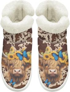 Женские и мужские зимние ботинки на слипоне, дышащая сетка, зимняя обувь для улицы с нескользящей удобной подошвой Cugasmaru, Highland Cow Print Butterfly