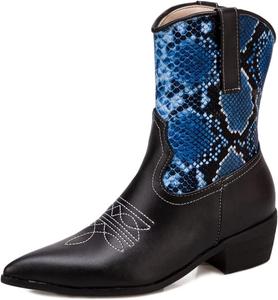 Женские классические вестерн-ботильоны VOKLIN с остроконечным носком, на низком каблуке, стиль Челси, короткие ковбойские сапоги, Navy Blue-Velvet Lined
