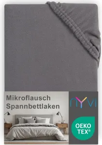 Простыня на резинке DreamScience Microfleece 140x200 - 160x200 см, антрацитовая, для матрасов высотой до 22 см - мягкая и теплая простыня на резинке NYVI