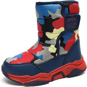 Зимние детские ботинки для мальчиков и девочек, снежные ботинки, водоотталкивающие, ботинки на щиколотку, с нескользящей подошвой, на липучке BIUHFN, Dark Blue