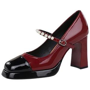 BIGTREE Женские туфли Мэри Джейн на массивном каблуке — бордовые, цвет Burgundy