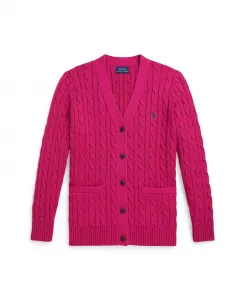 Детский кардиган с V-образным вырезом и косой вязкой для девочек 7-16 лет Polo Ralph Lauren, розовый