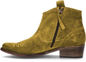 Женские ковбойские ботильоны с вышивкой, заостренный носок, низкий каблук, боковая молния, вестерн-стиль, повседневные нарядные ботинки OAKUMSAS, Yellow