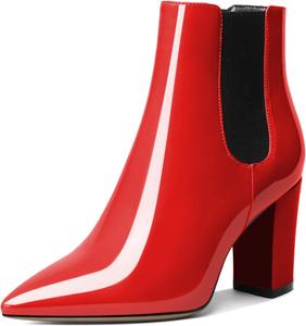 Женские ботильоны Mettesally на щиколотку с острым носком, массивным каблуком, на высоком каблуке, с эластичной вставкой Челси, зимние ботинки, Red