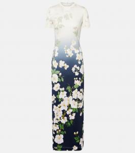 Платье макси с цветочным принтом и омбре Oscar de la Renta, Wht Navy Ombre