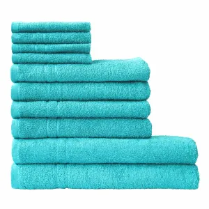 Комплект полотенец Dyckhoff "Кристалл", (комплект, 10 шт., 4 полотенца для рук 50х100 см - 2 банных полотенца 70х140 см - 4 гостевых полотенца 30х30 см), с тонкой каймой (10 шт.), бирюзовый