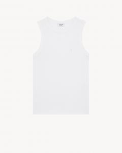 Майка CASSANDRE из рубчатого хлопкового джерси SAINT LAURENT, белый