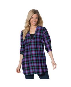 Фланелевая туника больших размеров с многослойным дизайном Woman Within, Midnight plum plaid