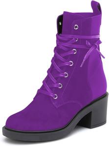 Женские ботильоны YDN с закрытым носком, шнуровкой, боевые, с массивным каблуком, низким, короткие зимние ботинки для свиданий, Purple