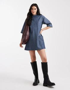 Платье Native Youth из денима в полоску с воротником синего цвета