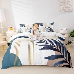 Erosebridal Богемный комплект постельного белья Navy Blue в стиле модерн с абстрактным растительным принтом, Navy Blue Gold