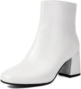 Женские ботильоны на щиколотку с квадратным носком, широким высоким каблуком и короткой колодкой Glglgege, White
