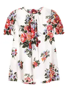 Платье с короткими рукавами и цветочным принтом Dolce & Gabbana Kids, белый