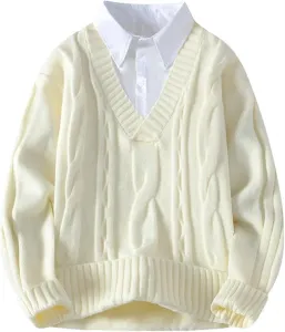 Мужской свитер V-образным вырезом, теплый, с длинными рукавами