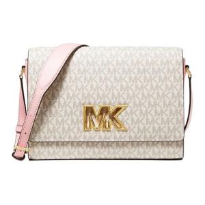 MICHAEL KORS Сумка через плечо из прорезиненного холста, кроссбоди среднего размера для женщин Vanilla White & Pink