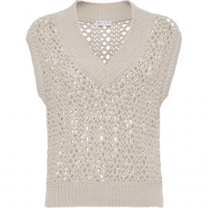 Топ без рукавов Open knit Brunello Cucinelli, светло-бежевый