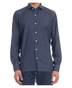 Джинсовая рубашка строгого кроя с перламутровыми пуговицами Barba, синий