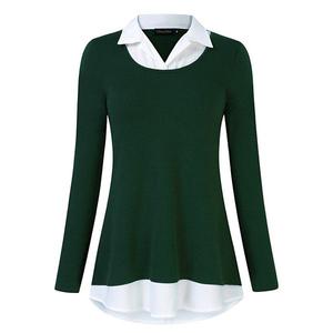 Женская блуза с контрастным воротником и длинным рукавом Clearflower, Dark Green