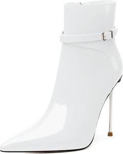 Женские ботильоны на высоком каблуке WAYDERNS с острым носком, лаковые, каблук-стилет 4,3 дюйма, с боковой молнией, сексуальные короткие ботинки для вечеринок и свиданий, White
