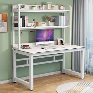 Компьютерный стол Xinmeikai с полками, 120x60x170 см, белая рама + белый в полоску