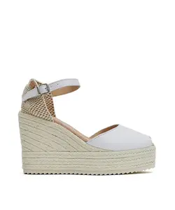 Женские эспадрильи на танкетке из кожи и джутовой подошвы CASTELL MENORCA, белый