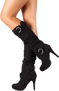 Женские сапоги ZBYY до колена с высокими каблуками, зимние модные сапоги с круглым носком, сапоги до середины голени из замши, сексуальные с боковой молнией, длинные сапоги, Black