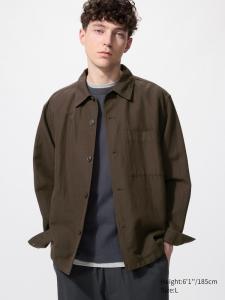 Рубашка-куртка из смеси хлопка и льна Uniqlo, 38 dark brown