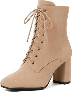 Женские ботильоны SEIFIN с квадратным носком на массивном каблуке, высокие с шнуровкой, Apricotsuede