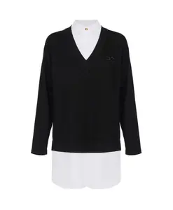 Платье из вискозы и хлопкового поплина Elisabetta Franchi, черный