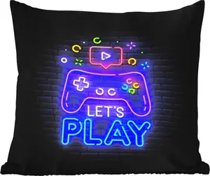 Подушка для улицы - Игры - Неон - Let's Play - Контроллер - Цитаты - 40 x 40 см - Водонепроницаемая - Подушка для отдыха - Подушка - Внутренняя часть - Обивка с изображением MuchoWow