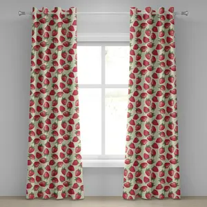 Шторы-люверсы ABAKUHAUS с фруктовым принтом, клубника, яркие растения, витамины, органическая диета, освежающее изображение, декоративные двухпанельные шторы, 280 см x 225 см, оливково-зеленый, цвет яичной скорлупы Abakuhaus