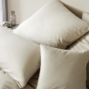 Элегантный комплект постельного белья из трикотажа Мако, вельветовый трикотаж, цвет кремовый, размер 135х200+40х80 Elegante