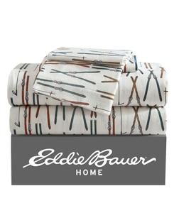 Комплект постельного белья из хлопковой фланели с принтом, 4 предмета, размер Queen Eddie Bauer, цвет ski line
