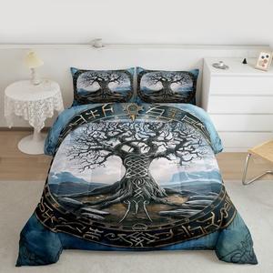 Erosebridal Комплект постельного белья Ancient Norse Viking с геометрическим узором Древо Жизни в этническом скандинавском стиле, Blue White