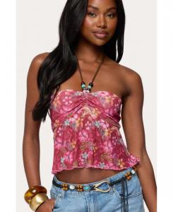 Женский топ Solana с цветочным принтом и вырезами, с завязками на шее Edikted, Pink