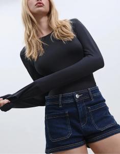 Боди Stradivarius с длинными рукавами из полиамида черного цвета