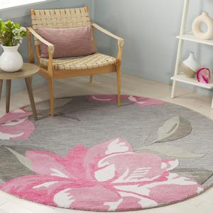 Ковер SAFAVIEH, 183 x 183 см, Jardin Collection, круглый, Grey & Pink, ручной работы из шерсти, цветочный и ботанический узор, идеально для гостиной, прихожей, спальни (JAR403U-6R)