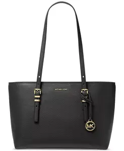 Кожаная сумка-тоут Quinn Large East West с верхней молнией Michael Kors, черный