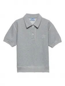 Рубашка-поло из рубчатого трикотажа с вышитым логотипом Prada, серый