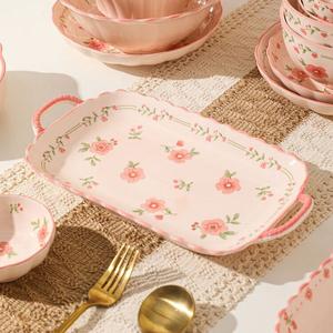 Ceramics Набор керамической посуды с подглазурным покрытием: миски для риса, тарелки и суповые чаши, 12-дюймовые рыбные тарелки с двумя ручками, комплект из 2 предметов