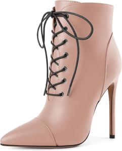 Женские ботильоны SAMMITOP с зауженным носком и шнуровкой, короткие ботинки с анималистичным принтом, Matte Nude