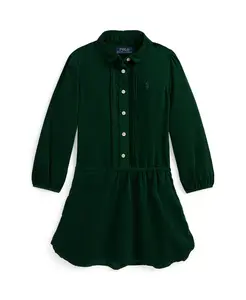 Платье с длинными рукавами и защипами для девочек 2T-6X Polo Ralph Lauren, зеленый