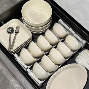 Ceramics Набор керамических мисок и тарелок Cream Tableware, 2025, подглазурная окраска, для 4 человек, кремово-белый, 8 предметов