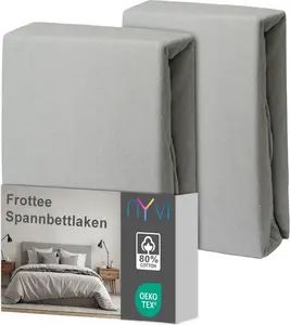 Простыня на резинке DreamScience Terry Cloth 90x200 - 100x200 см, серебристая, 2 шт., для матрасов высотой до 22 см - теплая и уютная, хорошо впитывает влагу, быстросохнущая NYVI