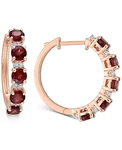 Маленькие серьги-кольца с перидотом (3-3/4 карата tw) и белым топазом (1/4 карата tw) из стерлингового серебра с покрытием из розового золота 18 карат, 0,89 дюйма (также доступны с аметистом и гранатом) Macy'S, garnet