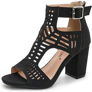 Женские сандалии BORAMAX с массивным каблуком, вырезами, ремешками и открытым носком, на блочном каблуке, с пряжкой, праздничные, нарядные, ботильоны для женщин, A-Black