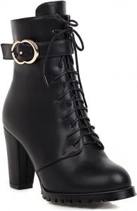 Женские ботильоны VOKLIN с массивным каблуком, высокой танкеткой, элегантные, на шнуровке и молнии, с закругленным носком и пряжкой, короткие праздничные ботинки, Black-Velvet Lined