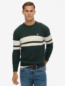 Вязаный джемпер из хлопка с полосками и косой Superdry, Eagle Green/White