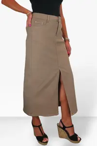 Макси-юбка из эластичного хлопка с разрезом спереди Paulo Due, коричневый